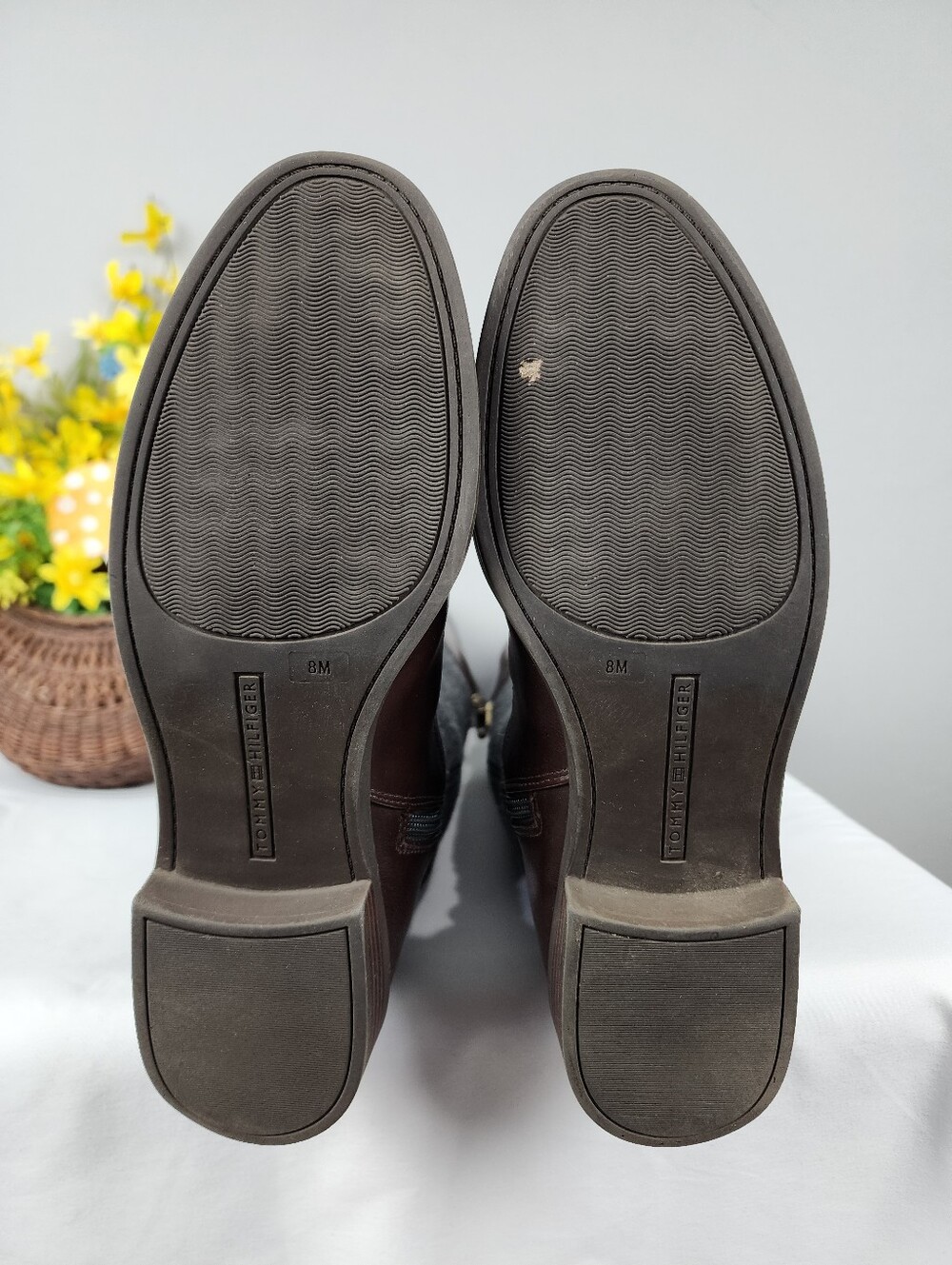 Tommy Hilfiger Madelen Tall Boots - Brown Leather & Grey Wool Sz 8 - Picture 11 of 11